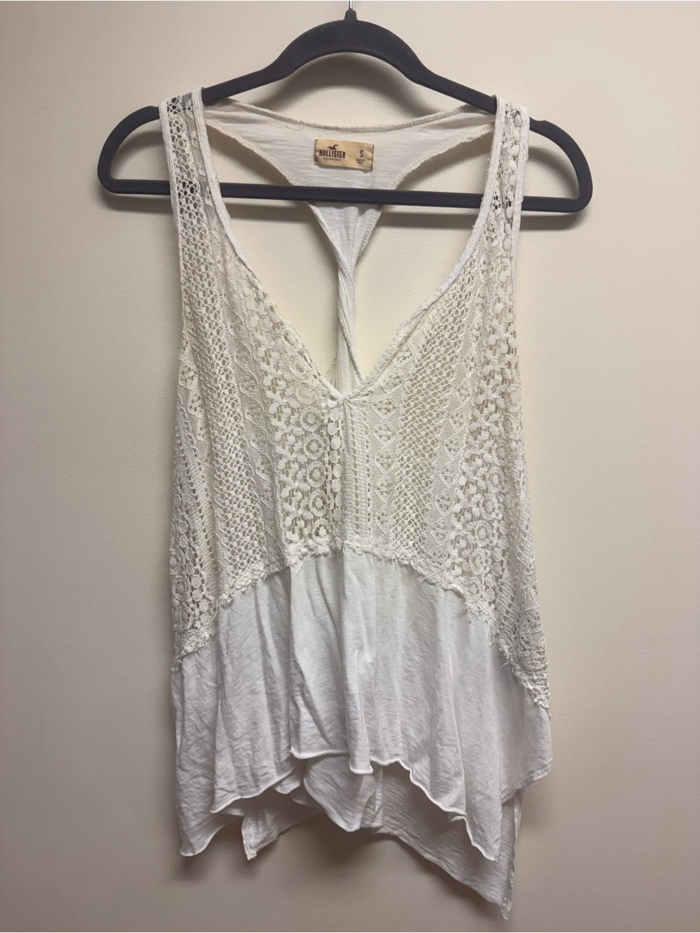 Hollister Ivory Cotton Blend Crochet & Knit Tank Top EUC Size S